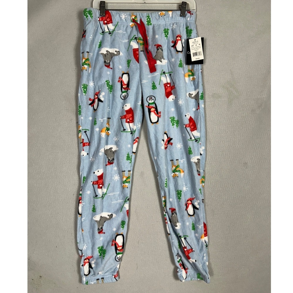NEW Cuddl Duds Pajama Pants Women Medium Blue Printed Animal Winter Christmas